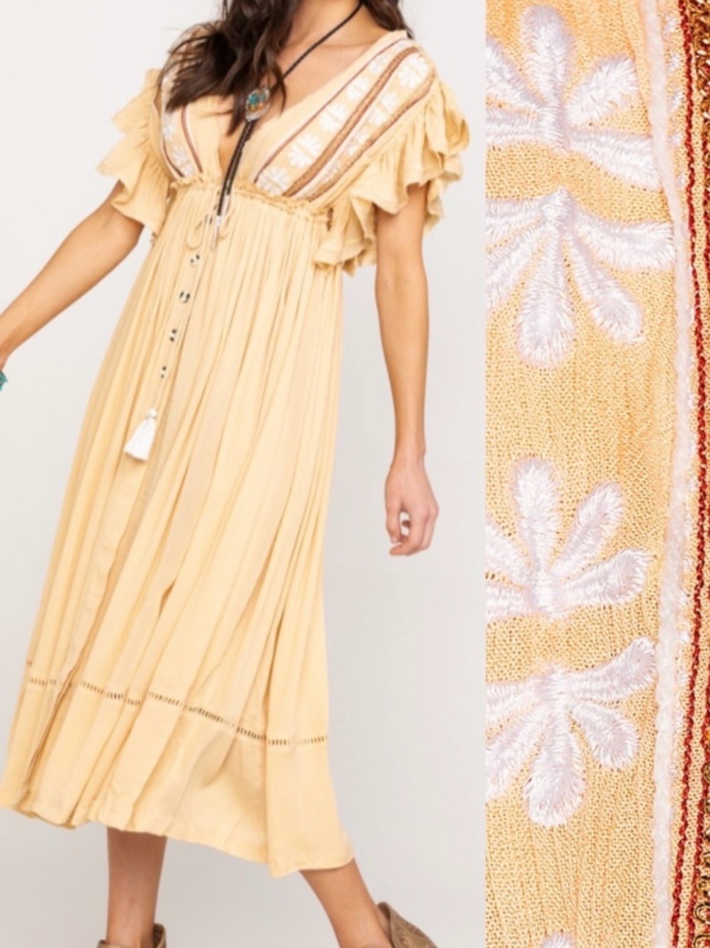 Free People Bali Will Wait For You Midi Dress: Natural Boho Prairie Cottagecore